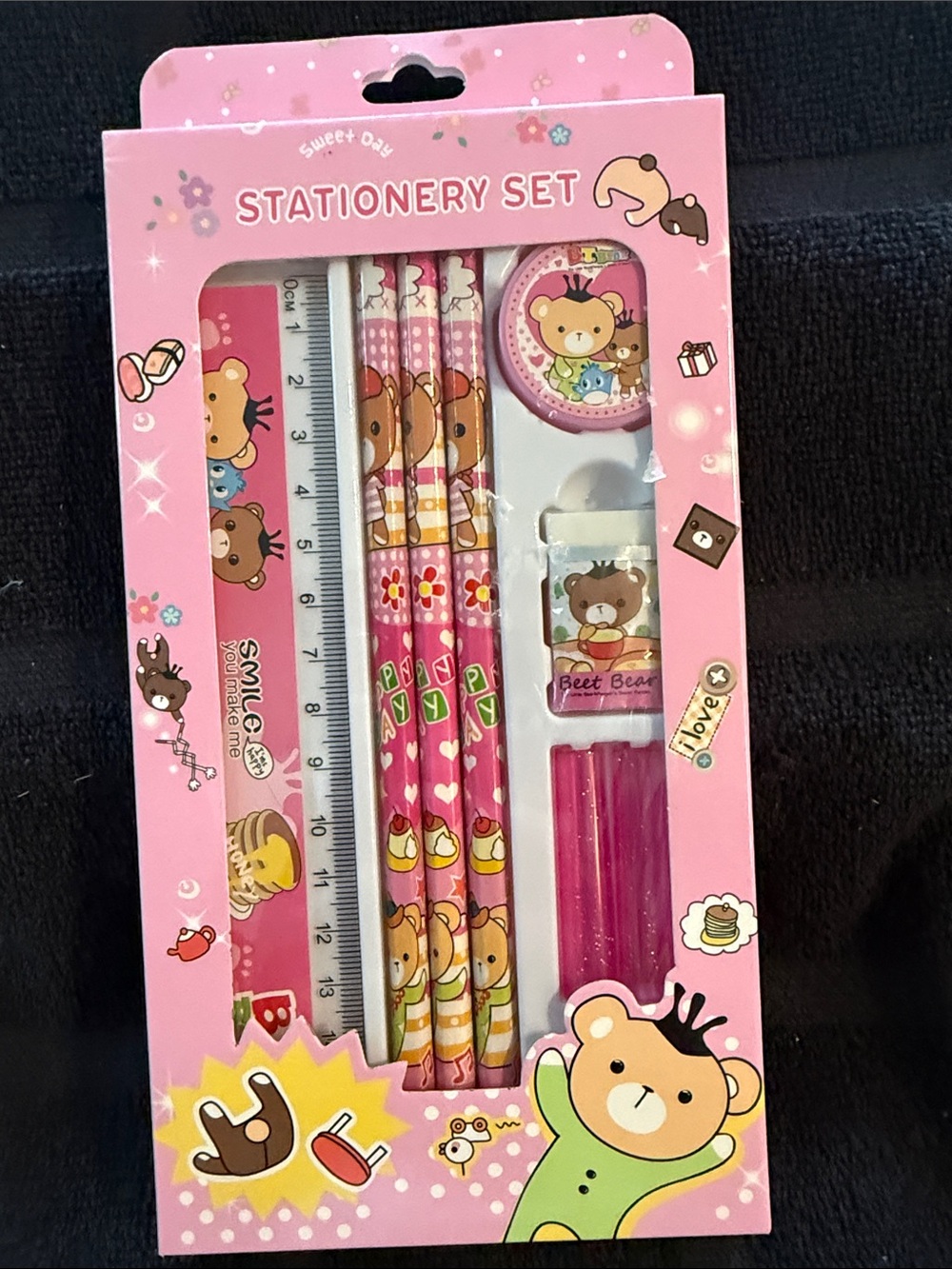 Pink Bear Kids Stationery Set - Cute School Supplies
